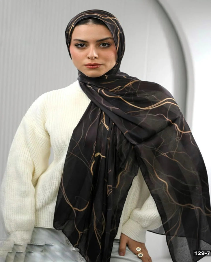 Black Gold Marble Dubetta X Satin Scarf