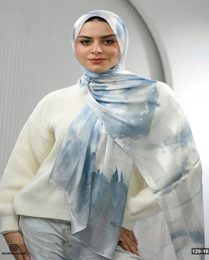 Cloudy Baby Blue Dubetta X Satin Scarf