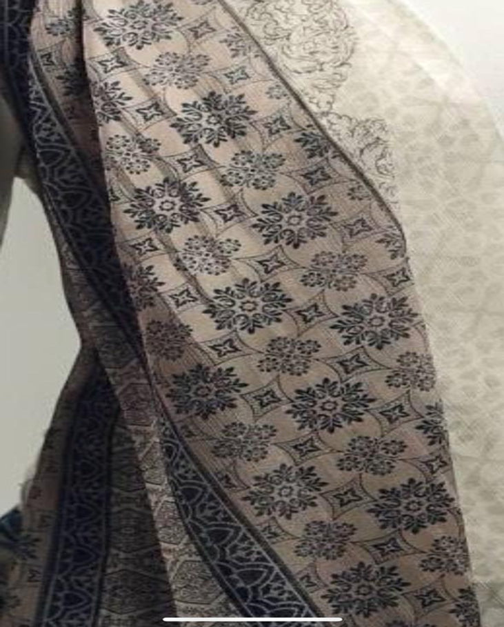 Navy Beige Dubetta x satin Scarf