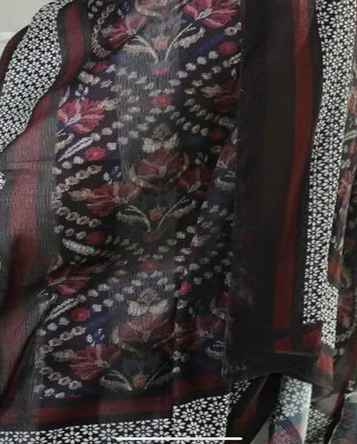Burgundy Floral Dubetta x satin Scarf