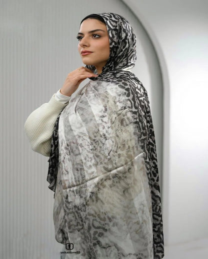 Silver Leopard Dubetta X Satin Scarf