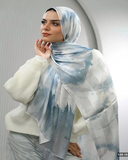 Cloudy Baby Blue Dubetta X Satin Scarf