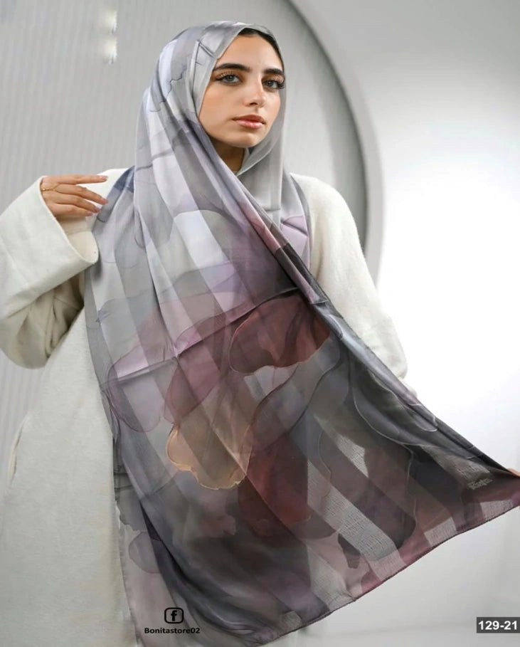 Grey Mauve Dubetta X Satin Scarf