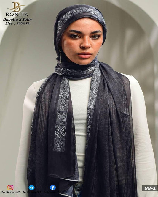 Dark Silver Dubetta x satin Scarf
