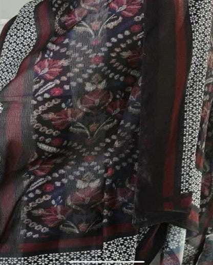 Burgundy Floral Dubetta x satin Scarf