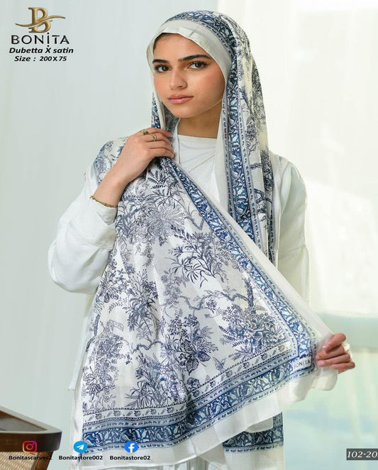 Navy Floral Dubetta x satin Scarf