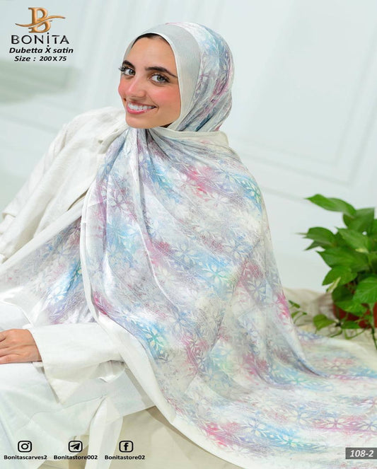 Pink Blue Mix Dubetta x satin Scarf