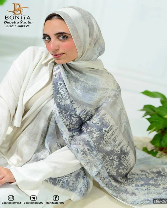 Silver Blue Dubetta x satin Scarf
