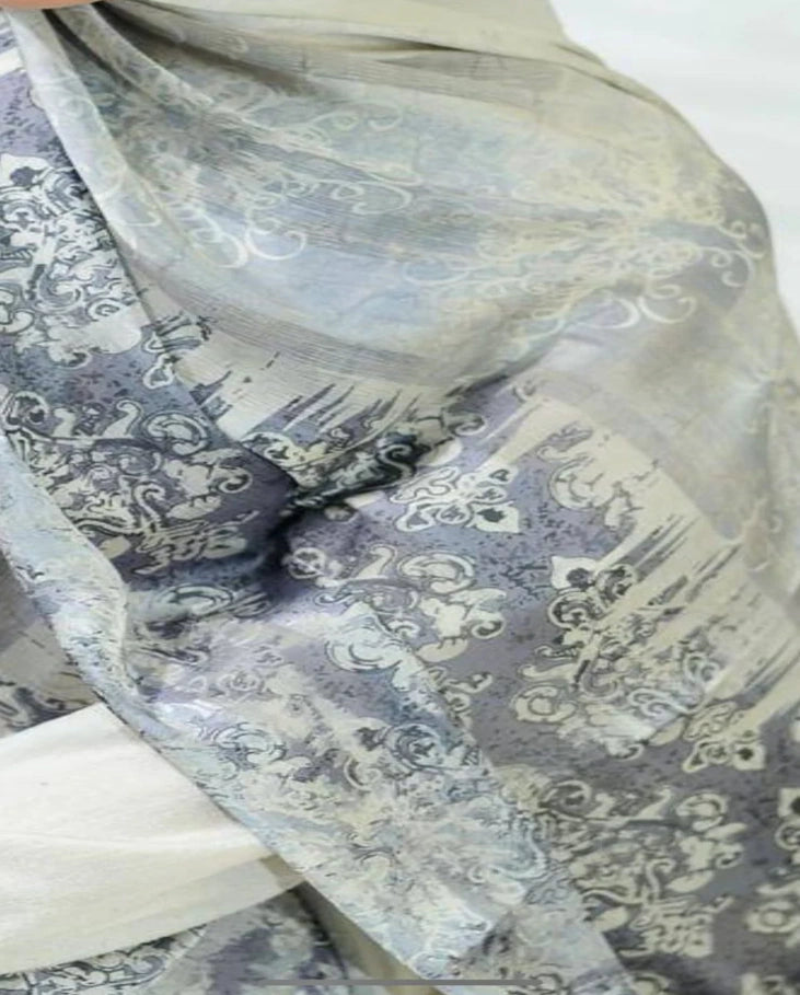 Silver Blue Dubetta x satin Scarf