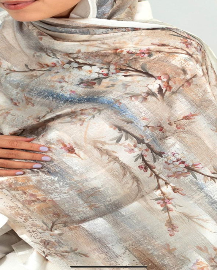 Floral Wood Dubetta x satin Scarf
