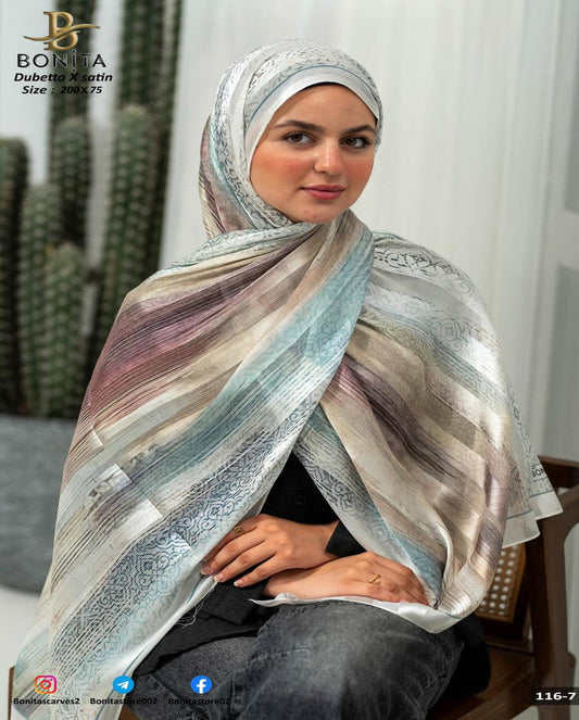 Smoky Blue Dubetta x satin Scarf