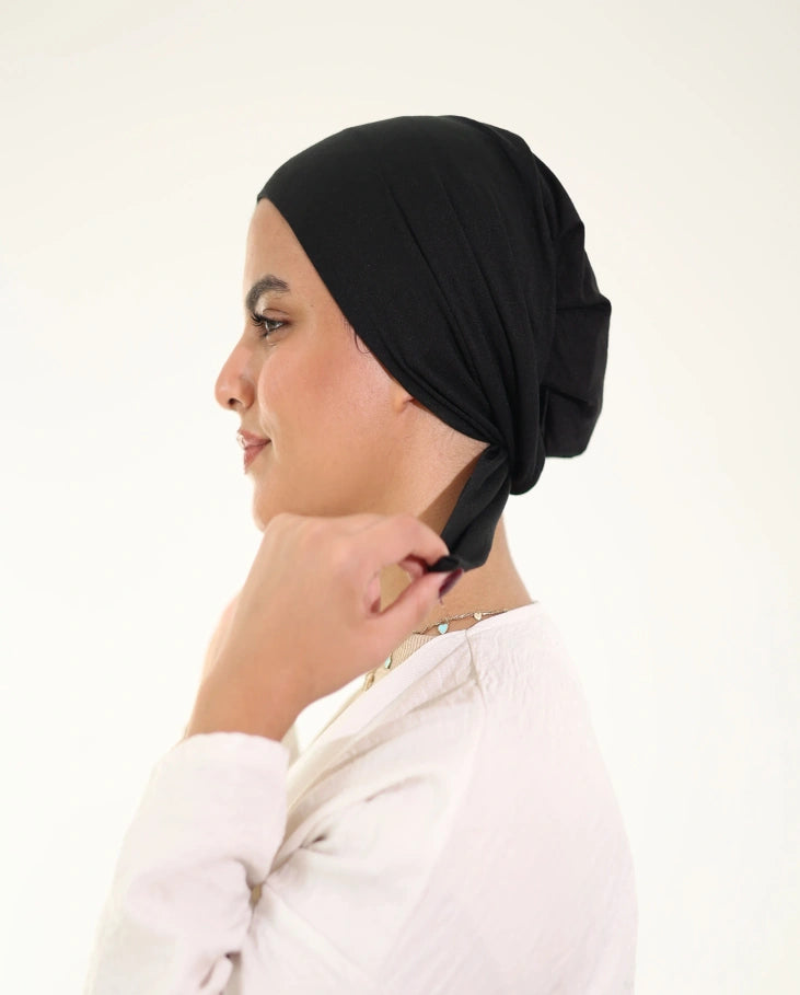 No Thread Cap With Tie-back : Black