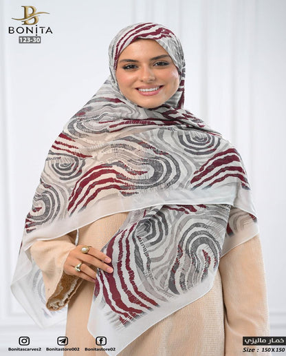 Burgundy Gray Waves Khimar Malezy
