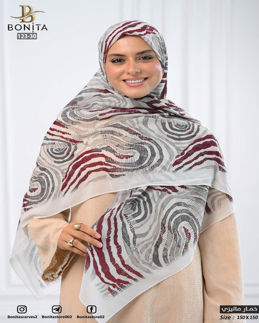 Burgundy Gray Waves Khimar Malezy