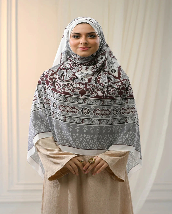 Burgundy Grey Khimar