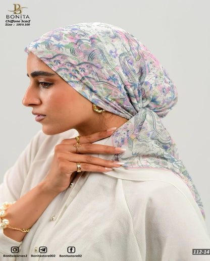 Printed Square Chiffon Scarf