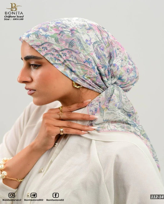 Printed Square Chiffon Scarf