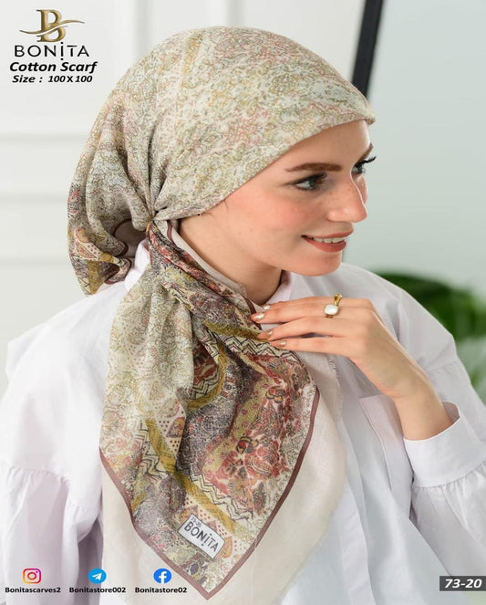 Printed Cotton Square Scarf